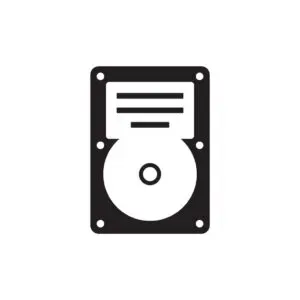 Hard drive disk - black icon on white background vector illustration for website, mobile application, presentation, infographic. Modern computer memory device concept sign. HDD graphic design symbol.