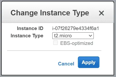 Change EC2 Instance Type Dialogue