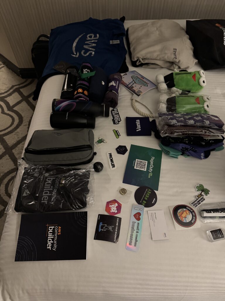 Part of Karl Robinson's re:Invent 2024 swag haul!